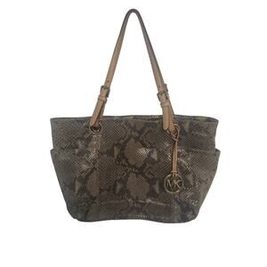 Michael Kors Python Embossed Shoulder Tote Bag Metallic Gold Interior Handbag